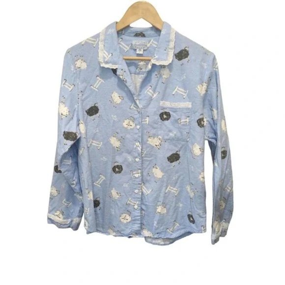 LANZ OF SALZBURG Womens Counting Sheep Blue 2-Piece Flannel Pajamas Size 2X - Picture 2 of 3